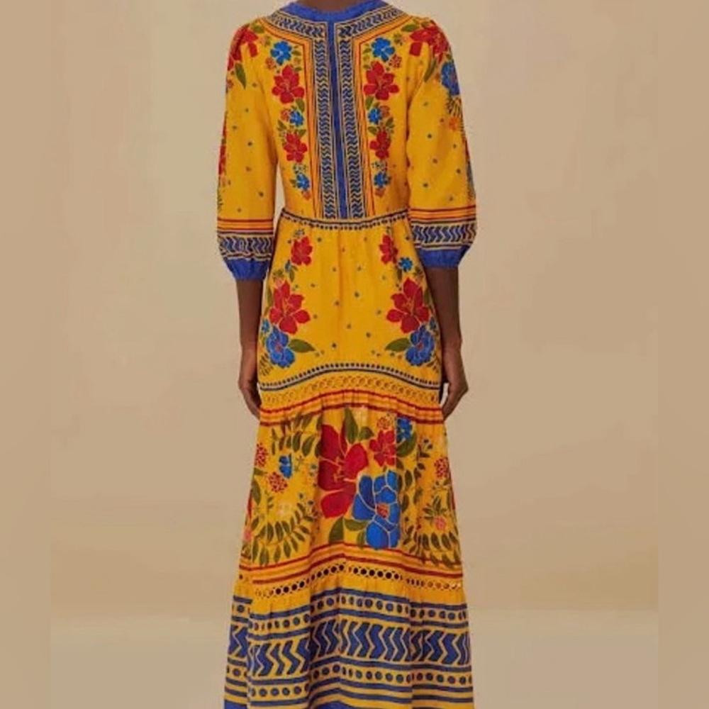 Farm Rio Yellow Floral Yard Maxi Dress Large - Picture 3 of 5